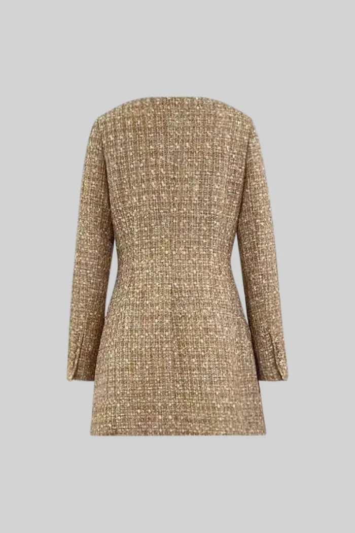 TWEED DRESS WITH MASSIVE GOLD BUTTONS - BEIGE