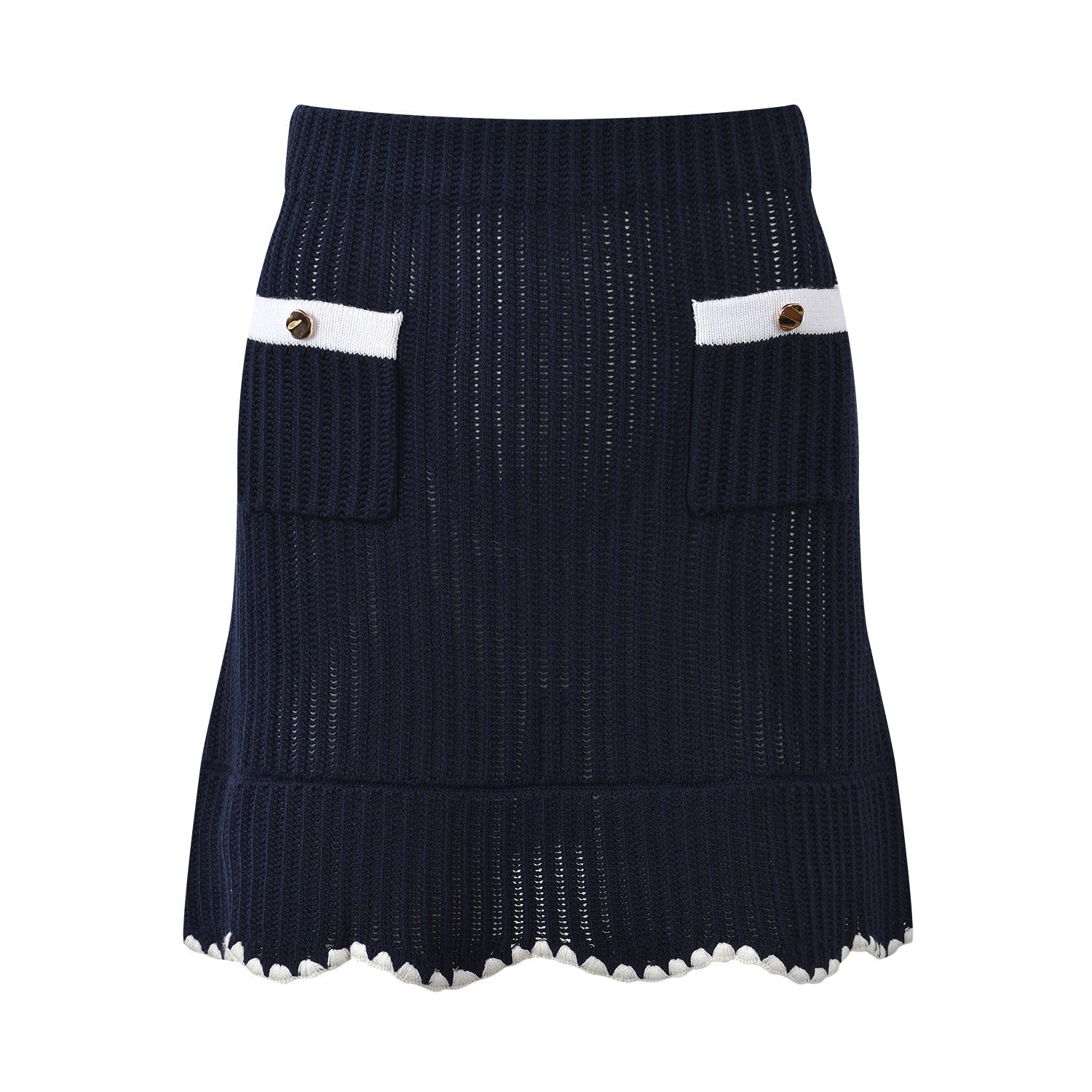 Hand-hooked ruffle lapel, single-breasted knitted  skirt
