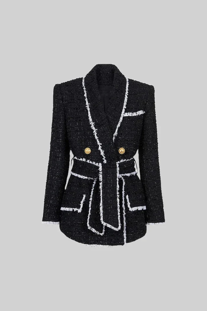 Double breasted tweed jacket-Beige and Black