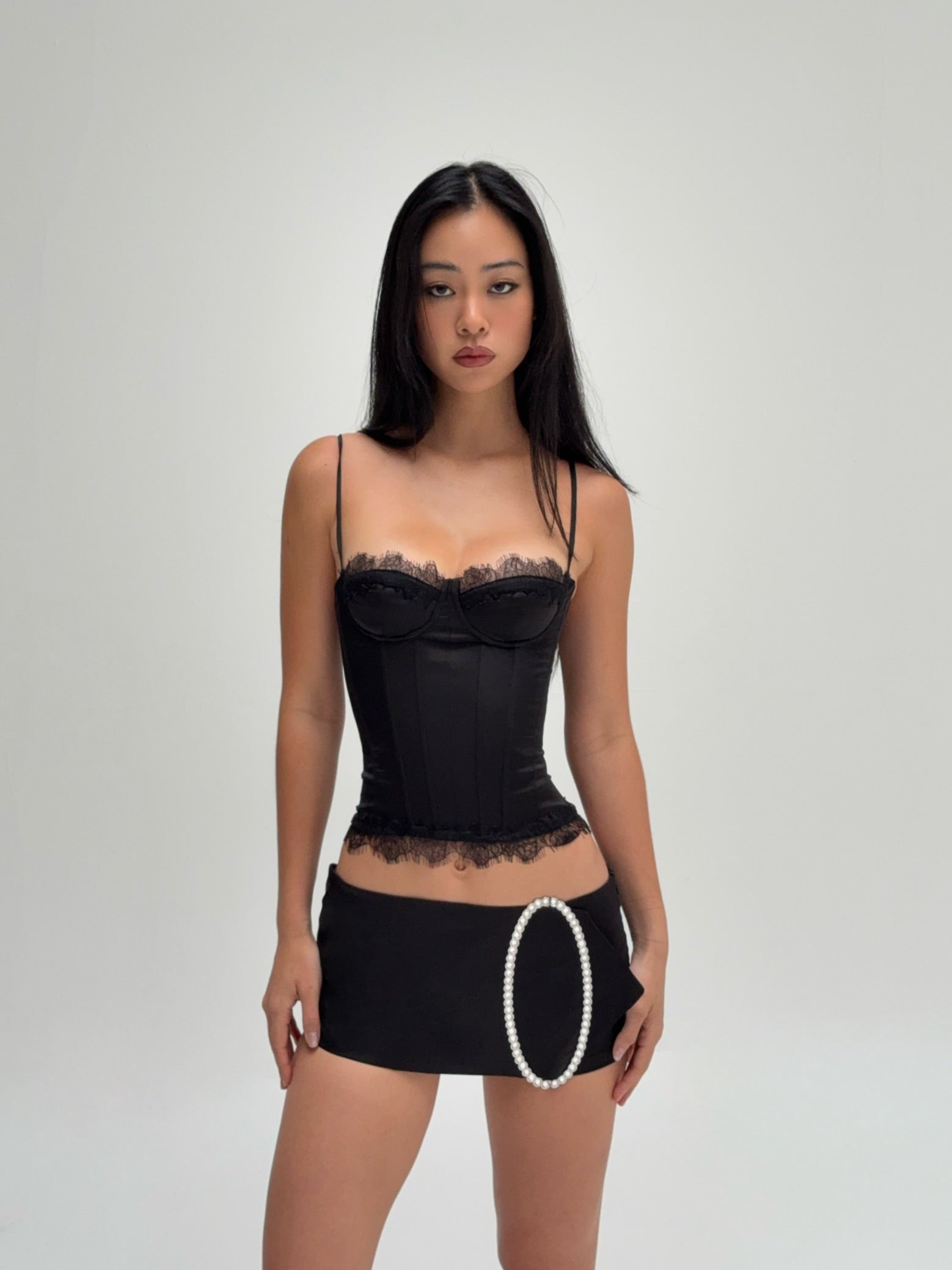 Pantera Sculpture Lace Corset top - Black