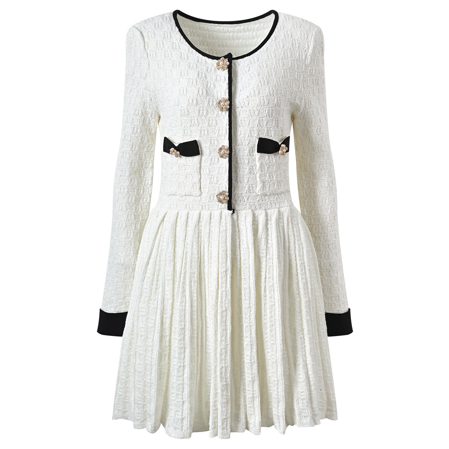 CREAM WEAVE KNIT MINI DRESS