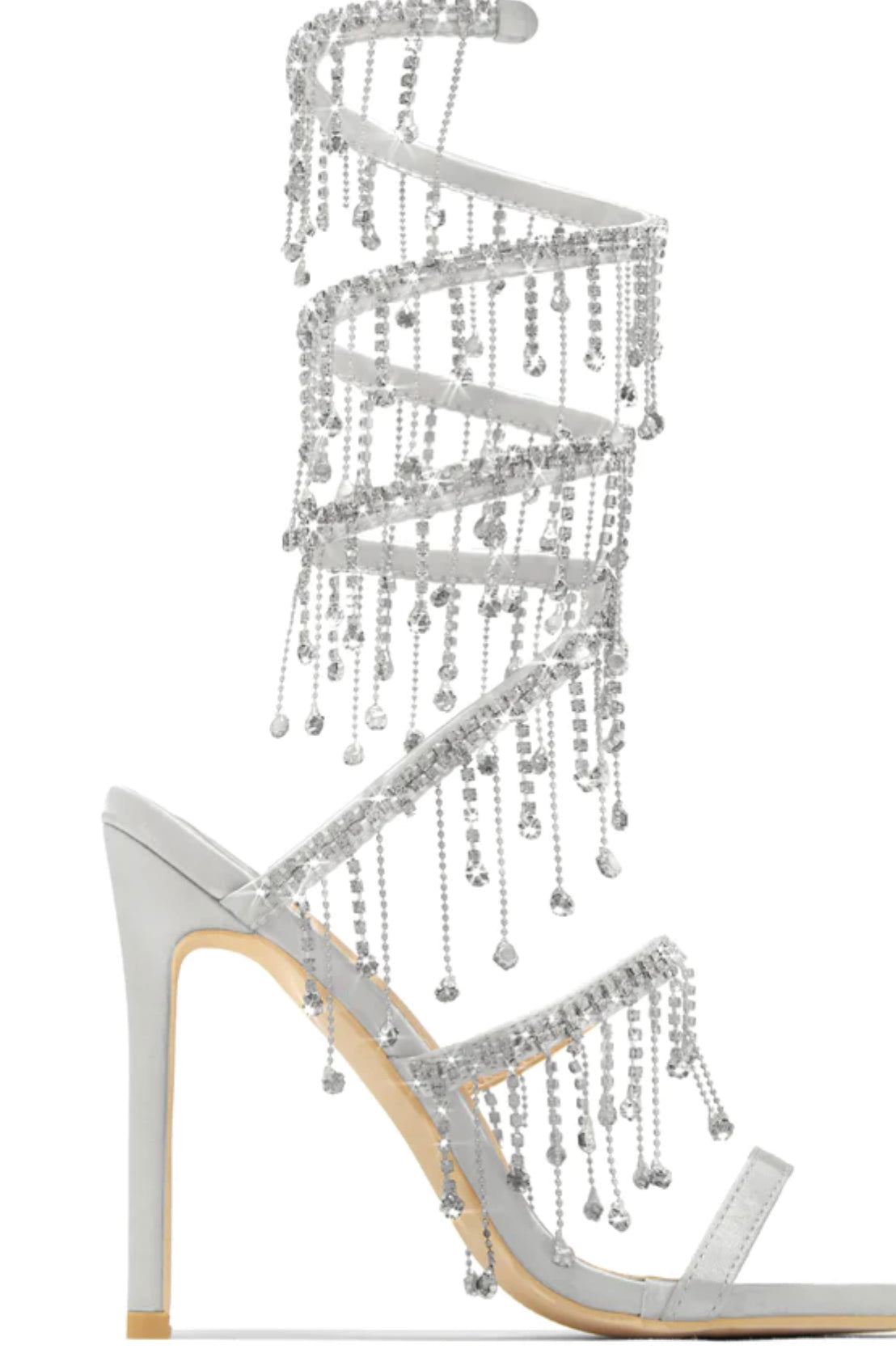 MARIAH EMBELLISHED AROUND THE ANKLE COIL HEELS - SILVER