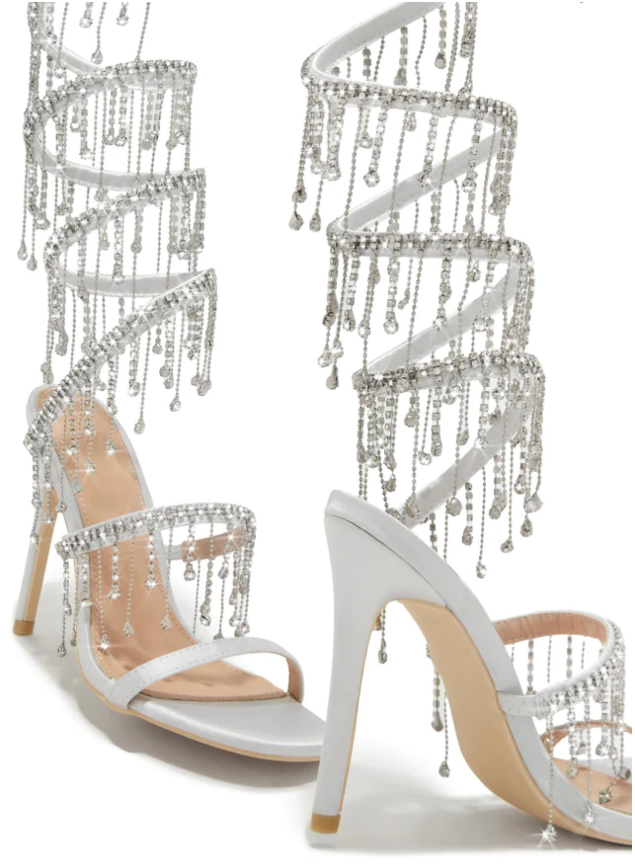 MARIAH EMBELLISHED AROUND THE ANKLE COIL HEELS - SILVER