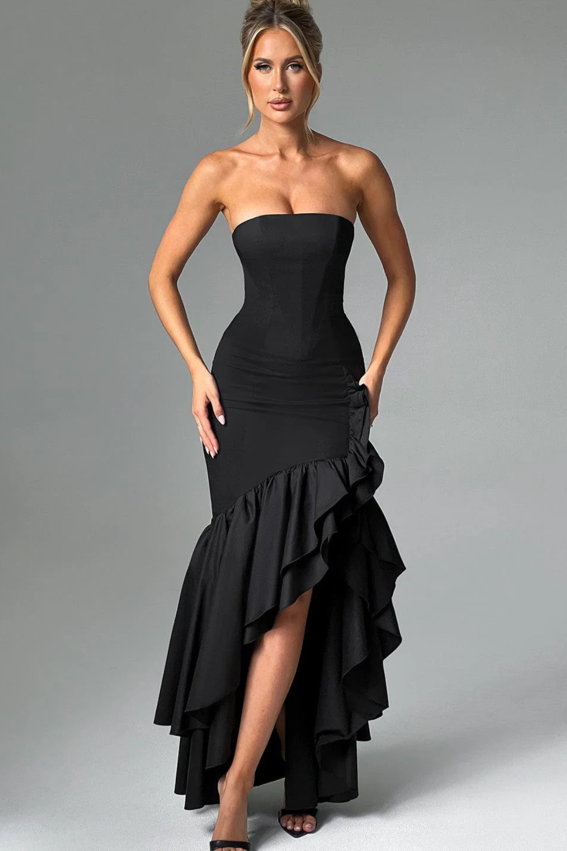 Seraphina - Ruffle Slit Maxi Dress