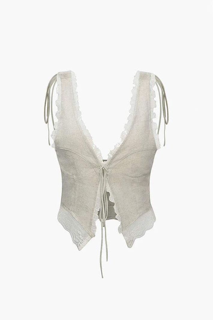 Leona - Front Tie-Top with Lace Trims