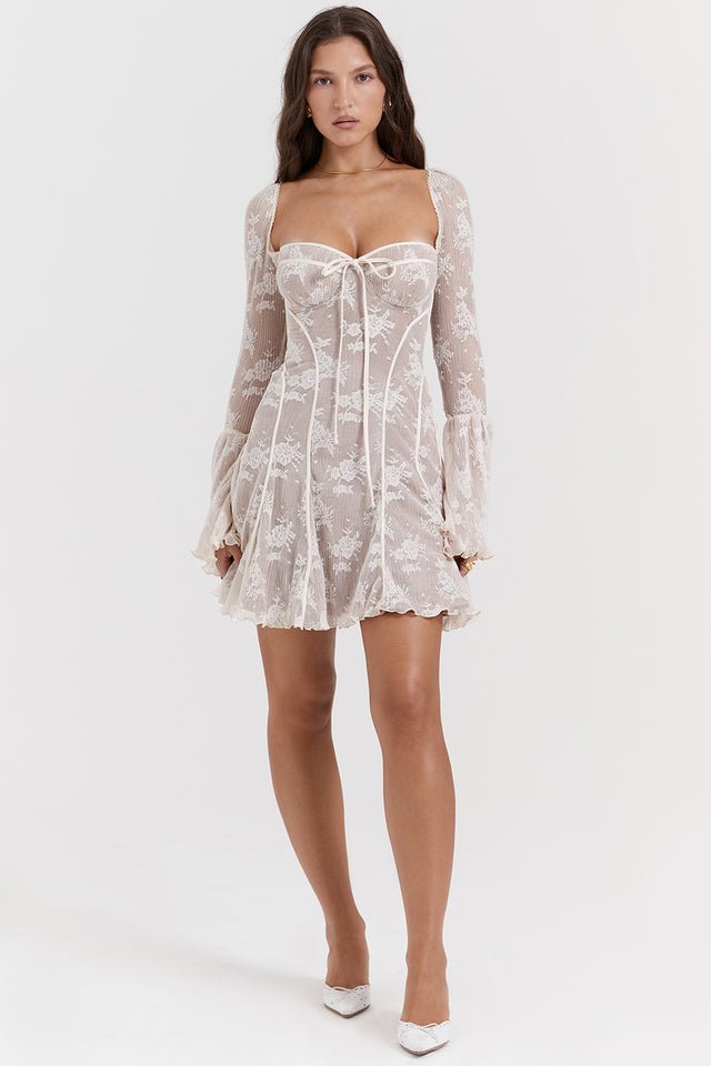 ANALISSA VINTAGE CREAM LACE CORSET MINI DRESS - Beige ANALISSA VINTAGE CREAM LACE CORSET MINI DRESS - Beige