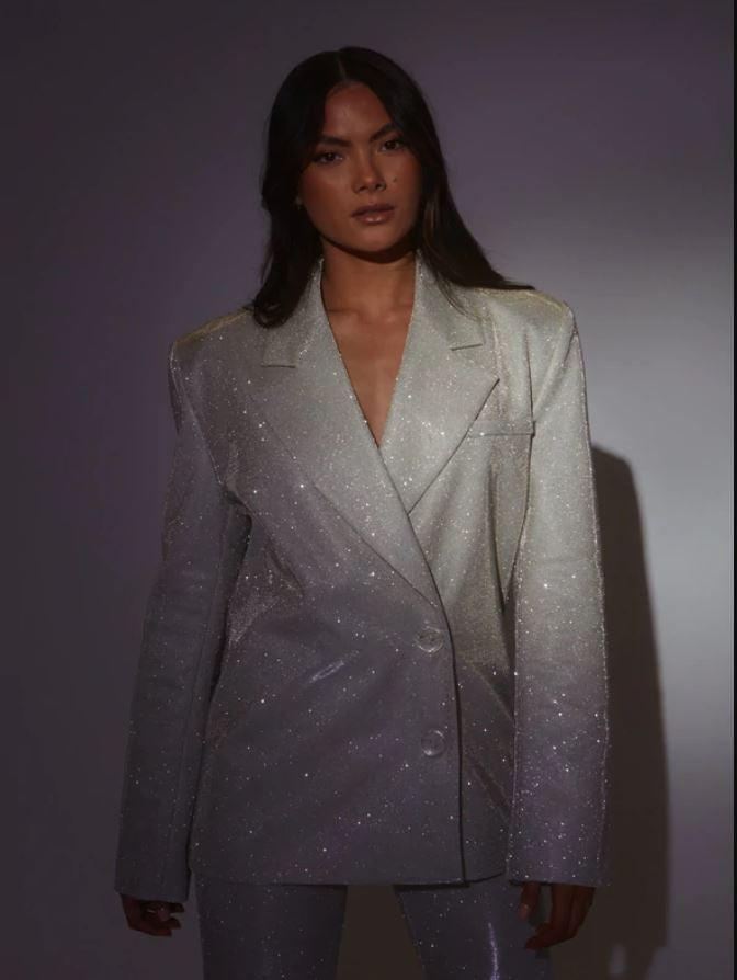 MILEY PALOMA  OVERSIZED GLITTER BLAZER - Silver