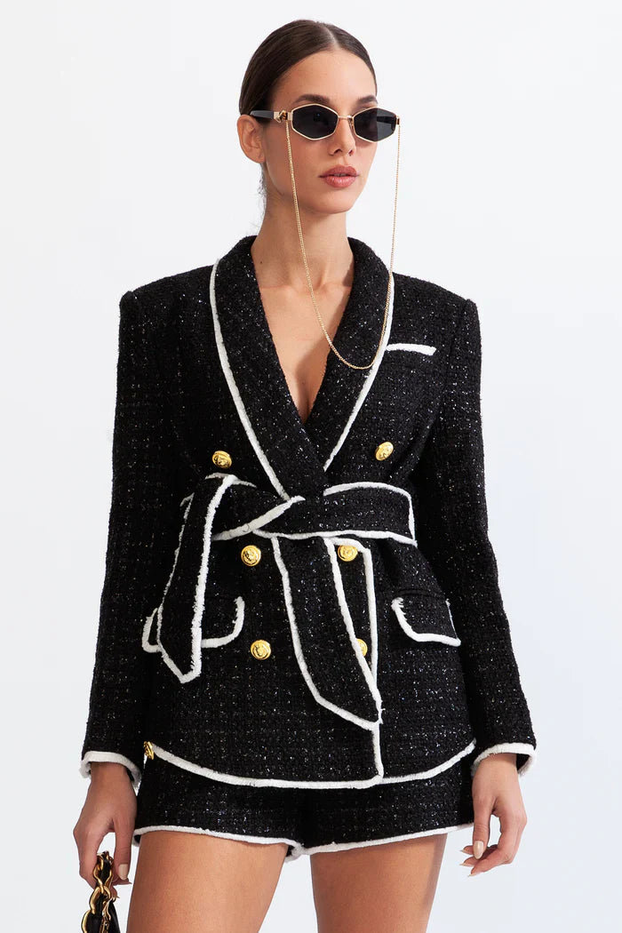 TWEED SHORTS WITH GOLD BUTTONS - BLACK