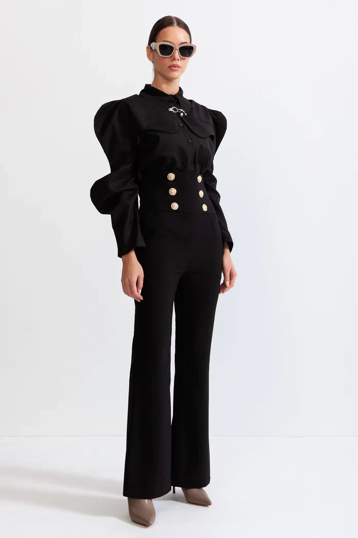 DOUBLE BREASTED HIGH WAISTED TROUSERS - BLACK