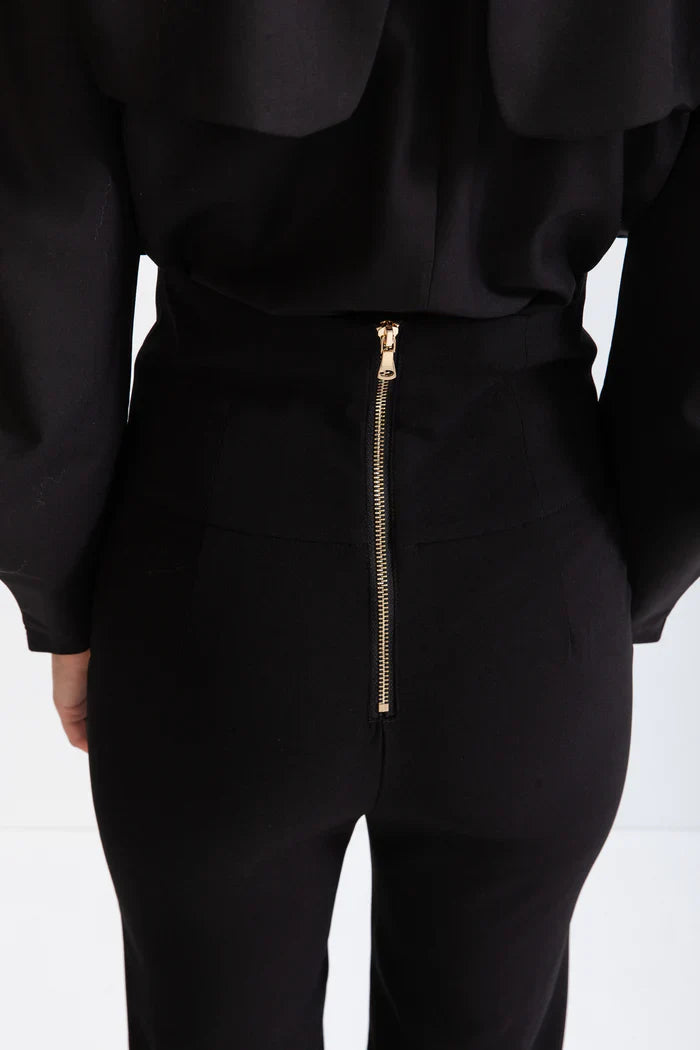 DOUBLE BREASTED HIGH WAISTED TROUSERS - BLACK