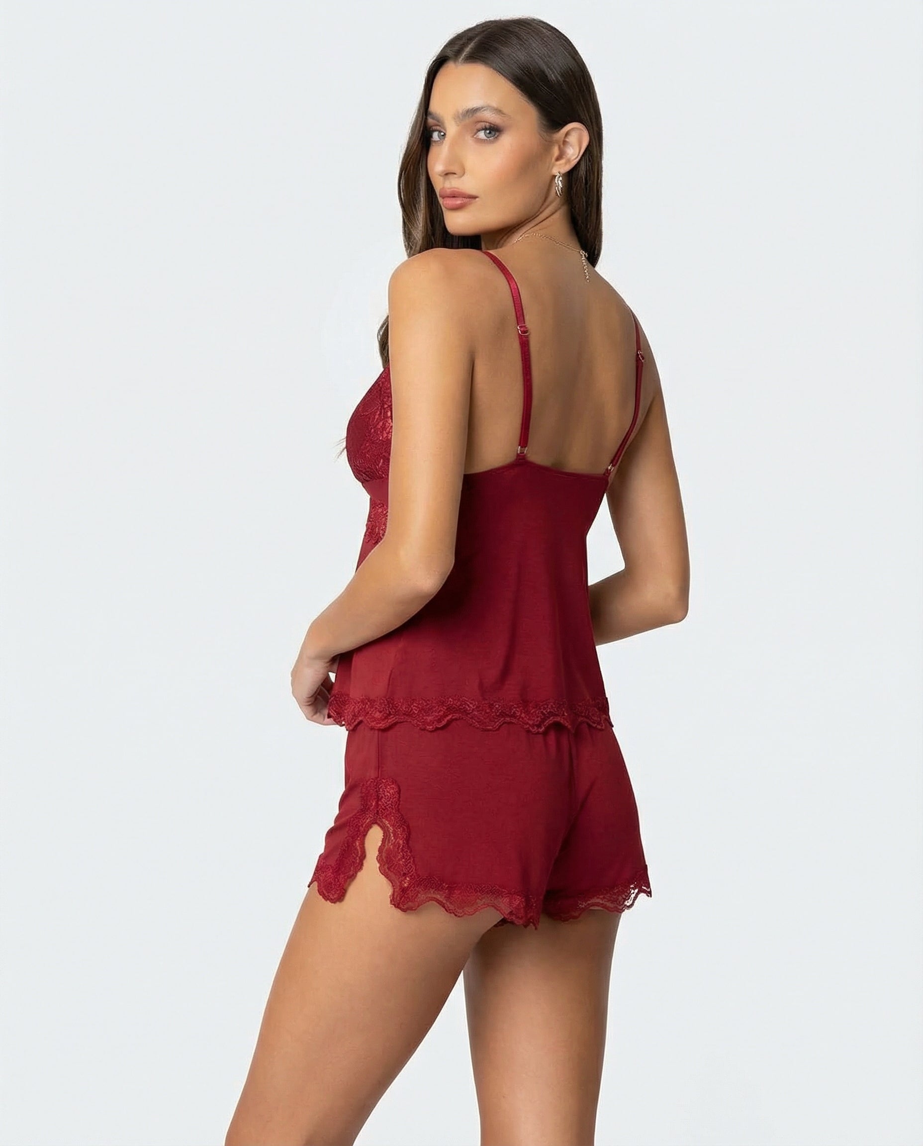 VIVIENNE Pink Lace Camisole & Shorts Set – Soft Feminine Sleepwear Loungewear Set
