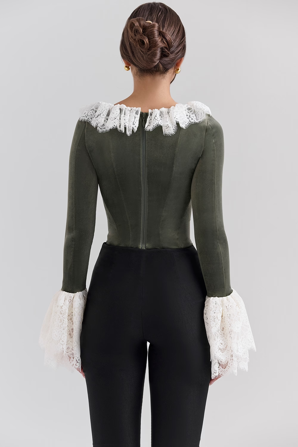 Jacinda Forest Green Velvet Lace Trimmed Corset Top