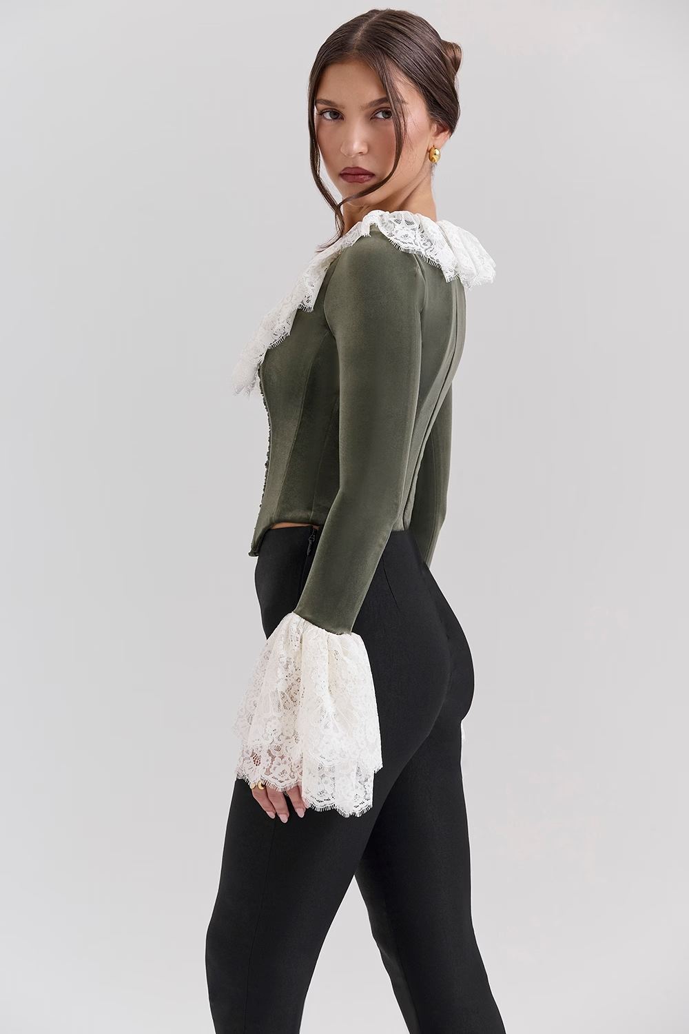 Jacinda Forest Green Velvet Lace Trimmed Corset Top