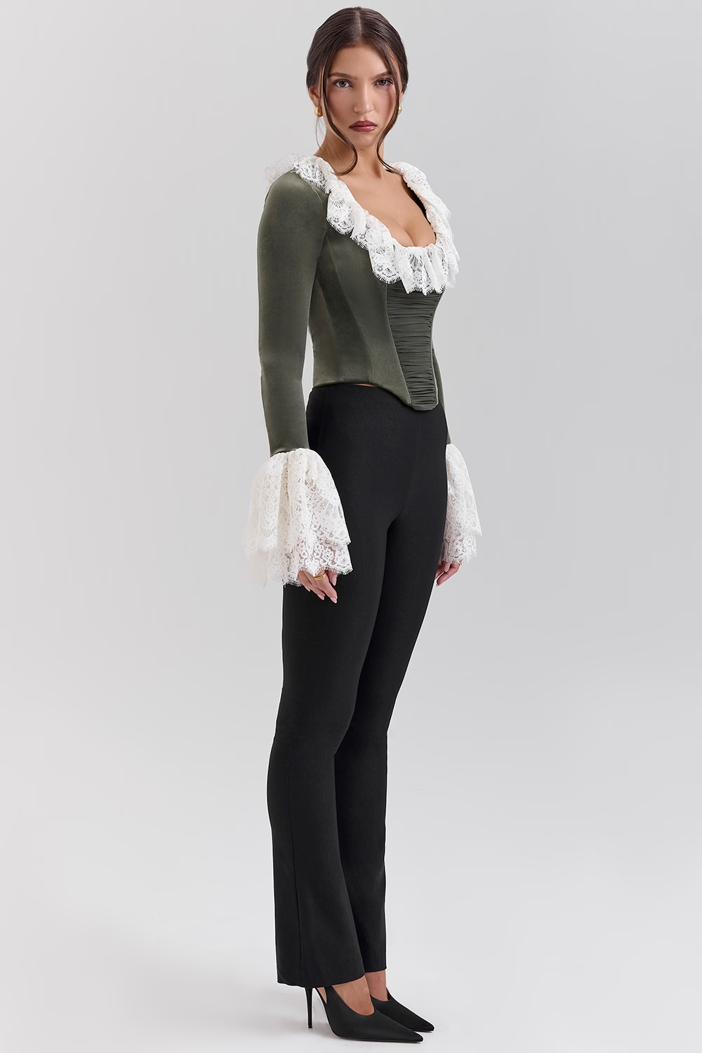 Jacinda Forest Green Velvet Lace Trimmed Corset Top