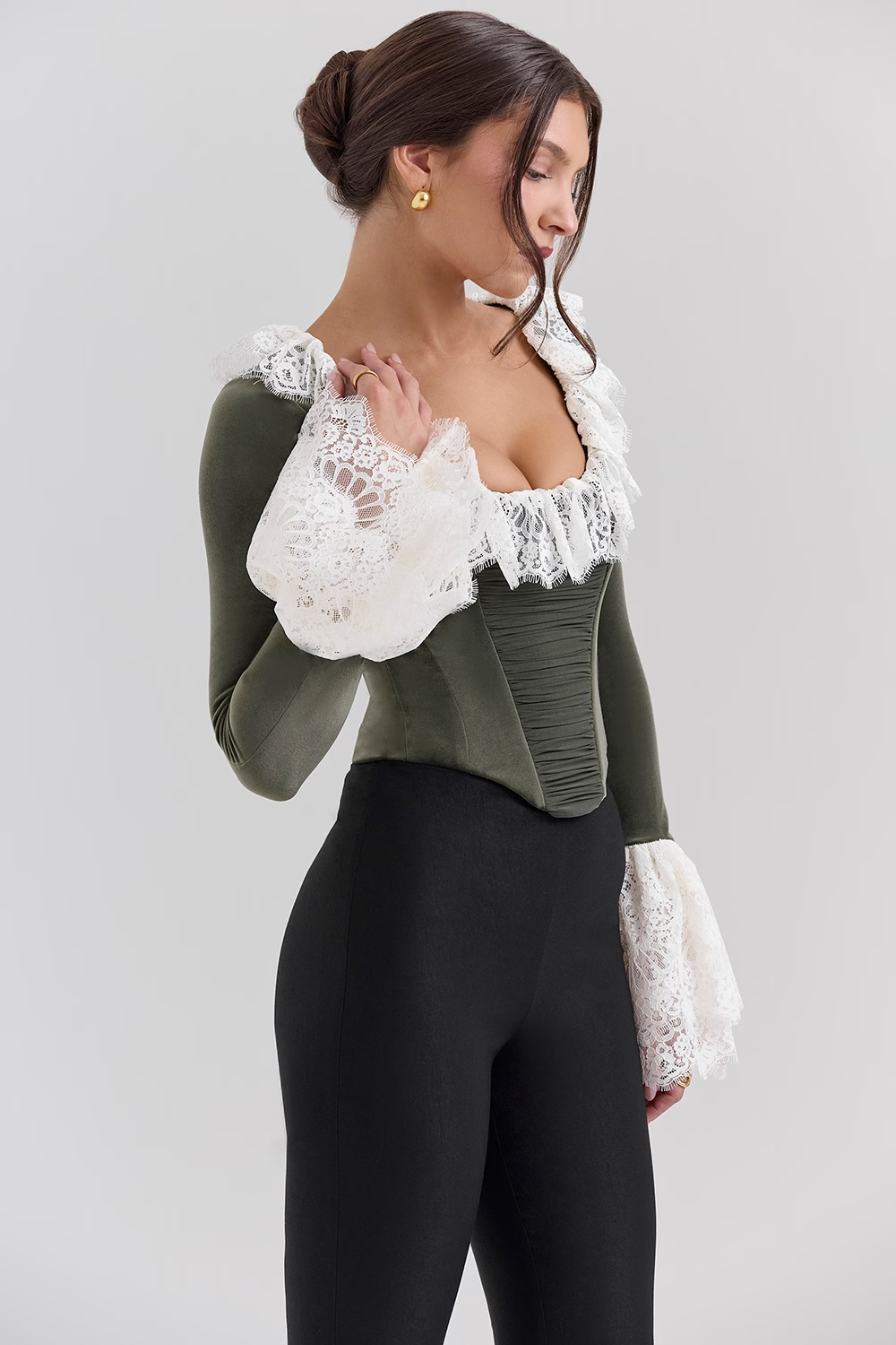 Jacinda Forest Green Velvet Lace Trimmed Corset Top