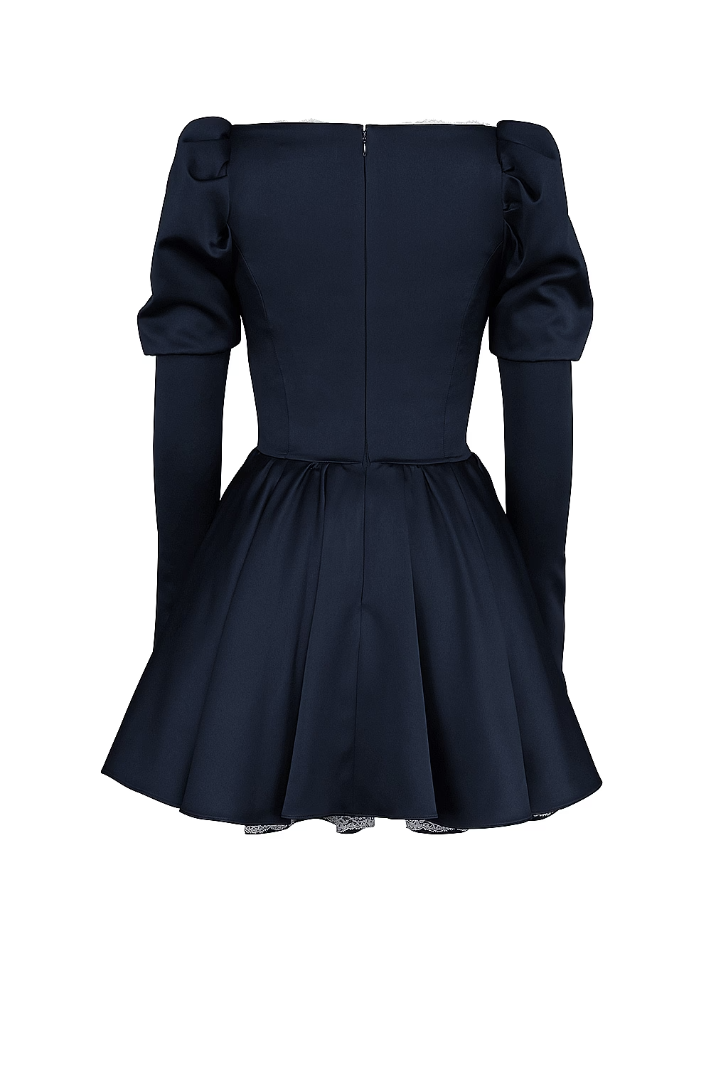 Venetia Midnight Satin Puff Sleeve Mini Dress