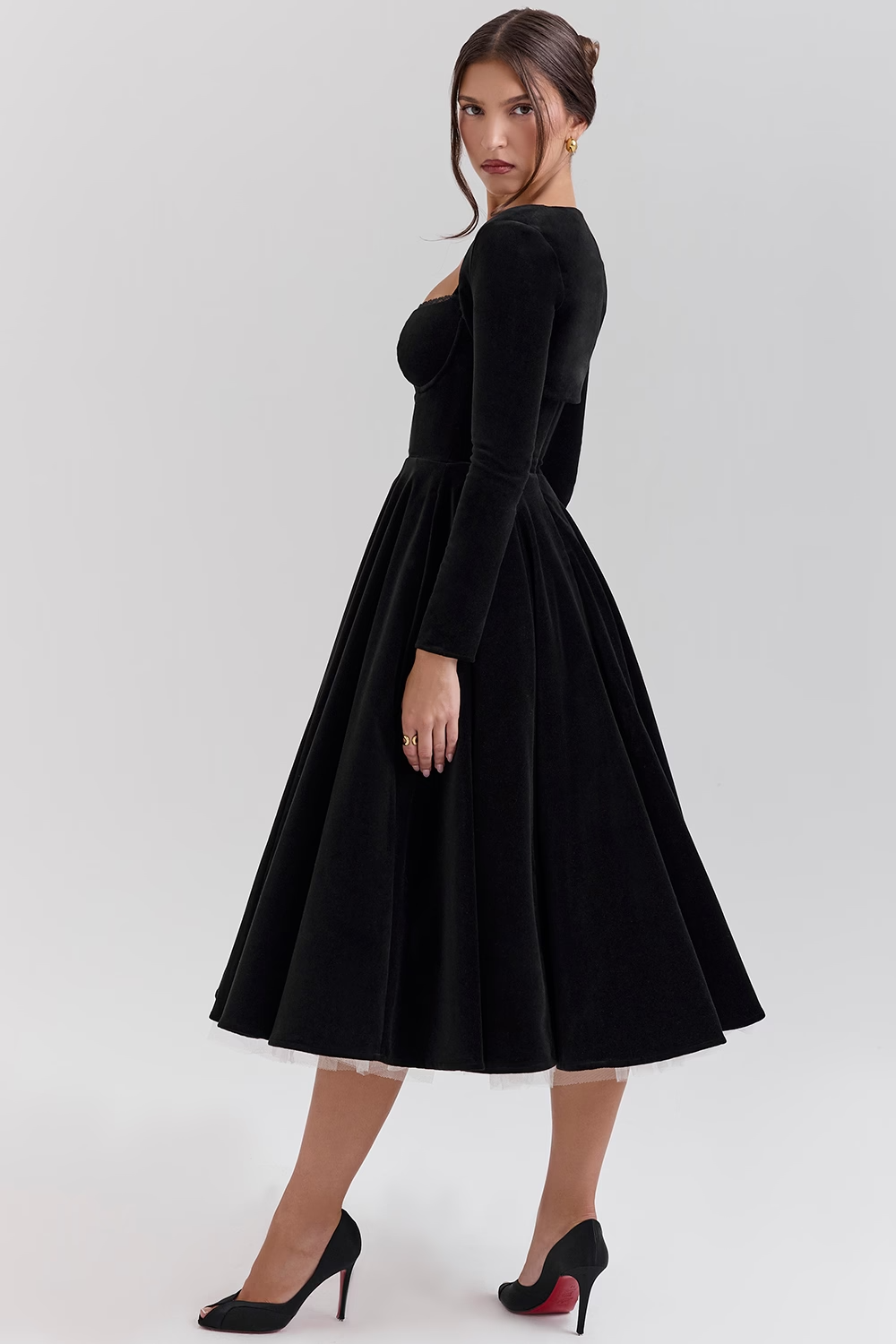 Mademoiselle Black Velvet Tulle Midi Dress + Bolero