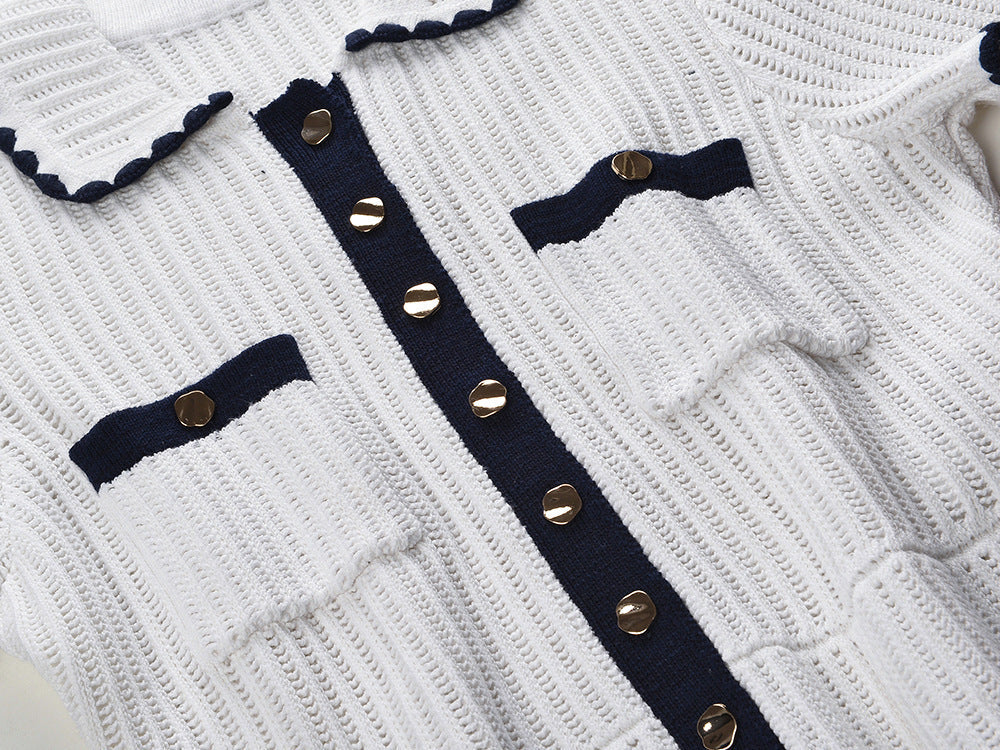 Hand-hooked ruffle lapel, single-breasted knitted  skirt