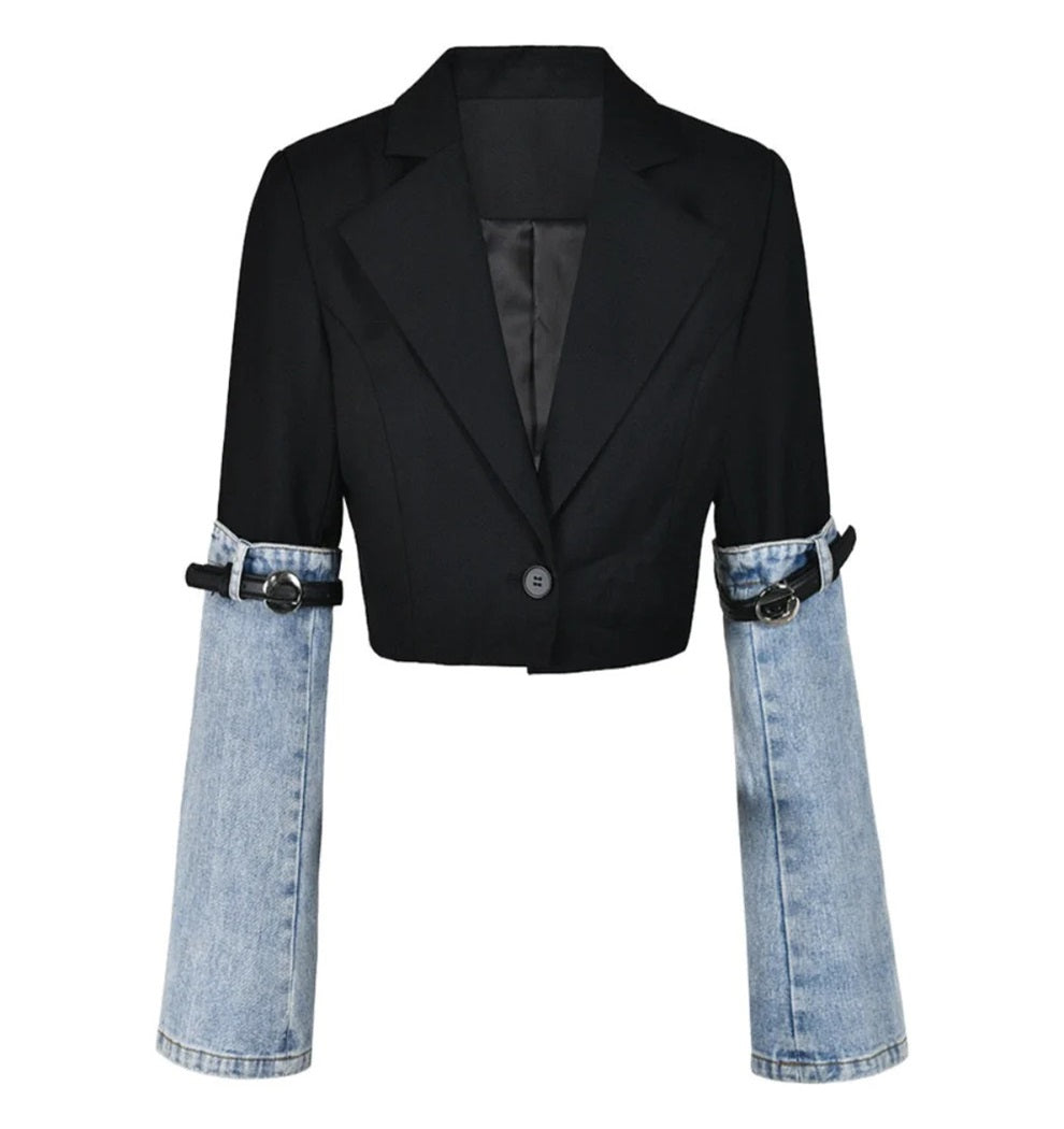Bella Crop Blazer With Denim Detail