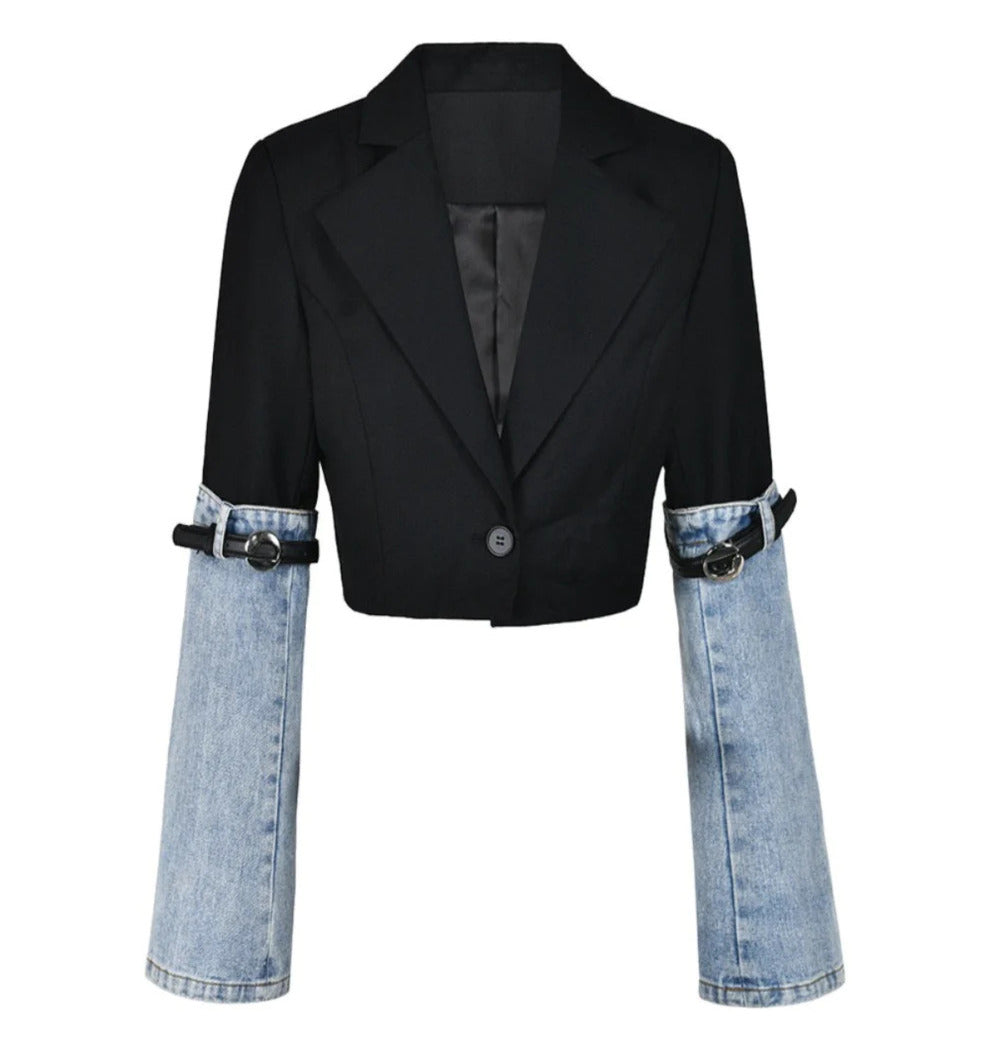 Bella Crop Blazer With Denim Detail