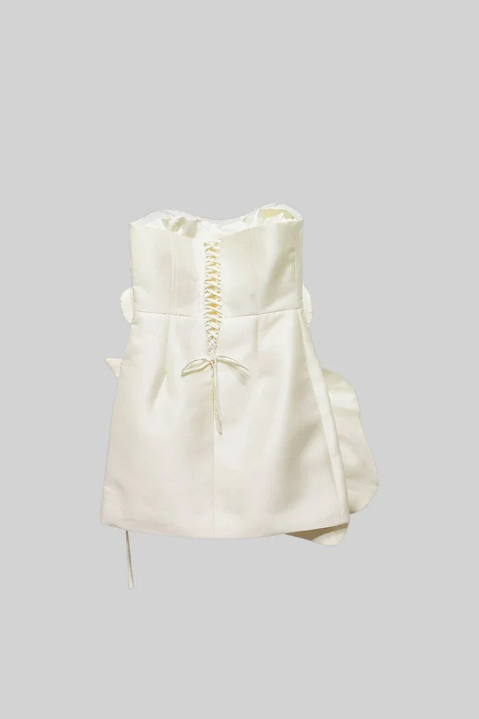 VOLUMINOUS FLOWER DESIGN DRESS - IVOIRE