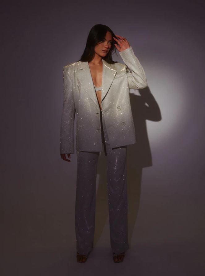 MILEY SPARKLE  GLITTER  SANTORINI  PANTS & TOP SET - Silver