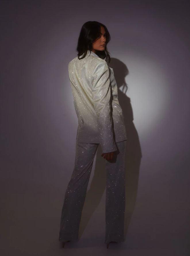 MILEY SPARKLE  GLITTER  SANTORINI  PANTS & TOP SET - Silver