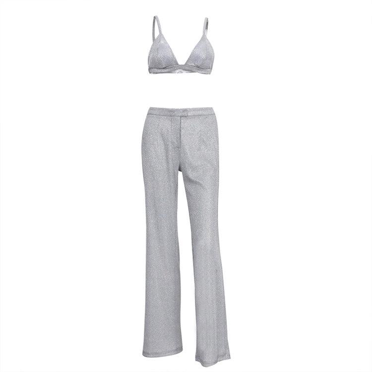 MILEY SPARKLE  GLITTER  SANTORINI  PANTS & TOP SET - Silver