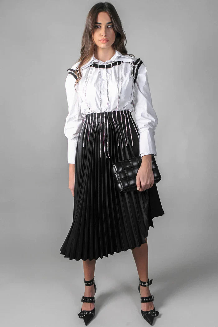 ASYMMETRIC PLEATED SKIRT - BLACK