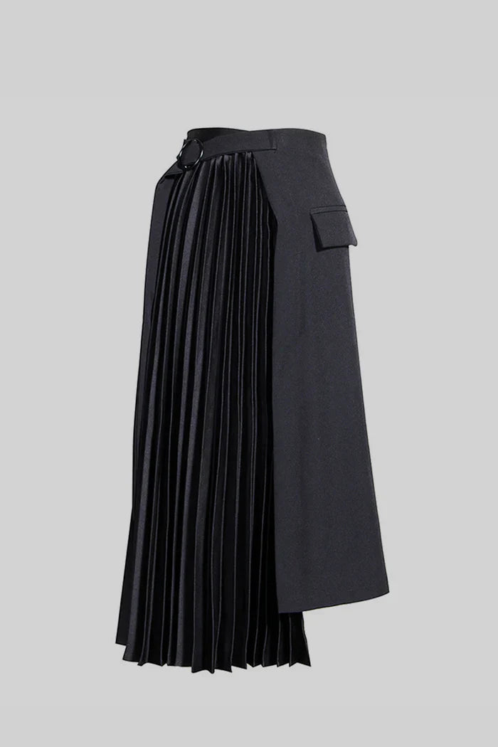 ASYMMETRIC PLEATED SKIRT - BLACK