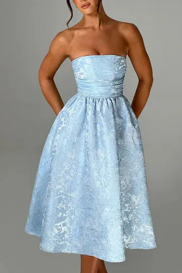 Paula - Strapless Jacquard Midi Dress