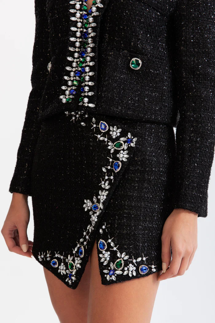 TWEED JEWEL SKIRT WITH WOOL BLEND - BLACK