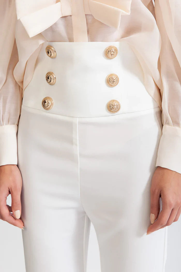 DOUBLE BREASTED HIGH WAISTED TROUSERS - WHITE