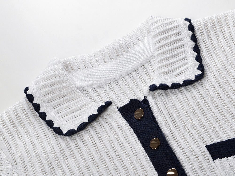 Hand-hooked ruffle lapel, single-breasted knitted  skirt